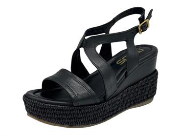 mjus l77005 nero sandalo pelle  donna zeppa rafia