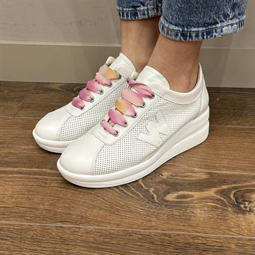 MELLUSO R20245 bianco sneakers zeppa donna traforata
