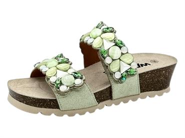 melluso 018147 verde ciabatta  donna zeppa pietre
