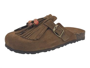 18+ 9071 taupe sabot camoscio frange donna