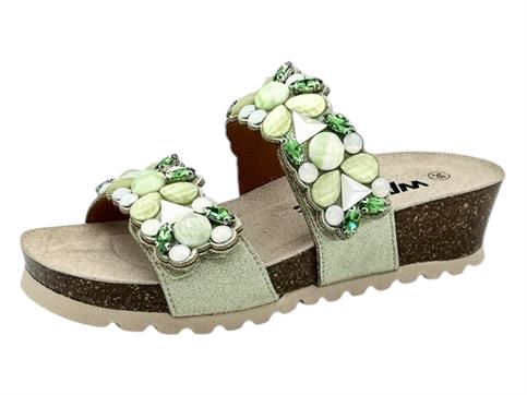 melluso 018147 verde ciabatta  donna zeppa pietre