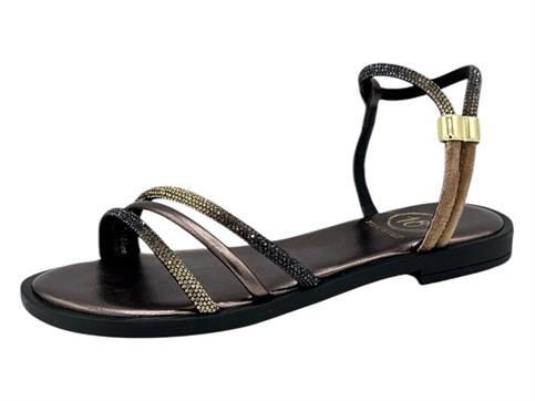 18+ 8799 bronzo sandalo donna strass tacco basso