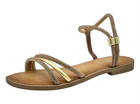 18+ 8799 oro sandalo donna strass tacco basso