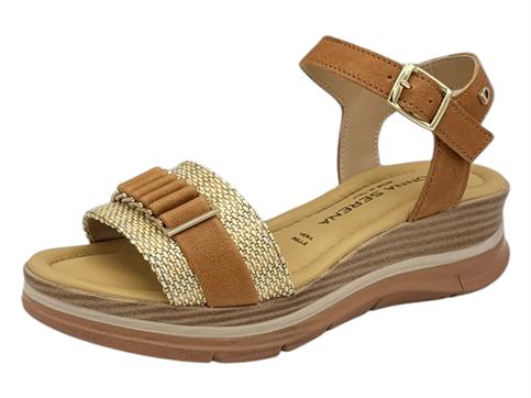 donna serena 445693 cuoio sandalo donna zeppa rafia