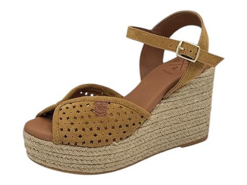 popa benisa cuoio sandalo donna pelle zeppa corda