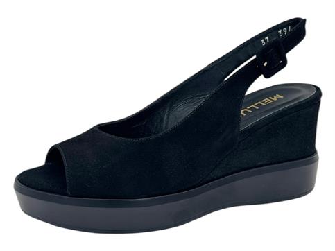 melluso r80542 nero sandalo  donna zeppa pelle