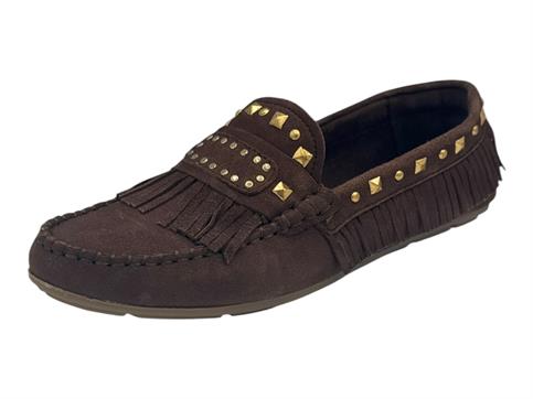 ndo 602 cioccolato mocassino donna frange borchie
