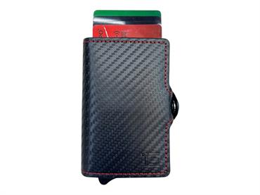 1onespo carbon zip rosso porta carte ecopelle