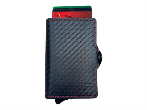 1onespo carbon zip rosso porta carte ecopelle
