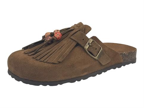 18+ 9071 taupe sabot camoscio frange donna