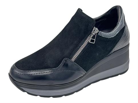 melluso r25568 nero mocassino camoscio zeppa donna